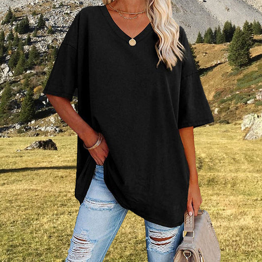 Women's Casual Loose V-neck T-shirt👚