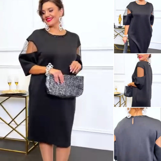 Elegant Round Neck Semi-Sheer Sleeve Dress