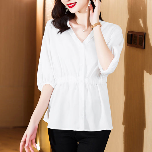 Pousbo® Women's Half Sleeve Solid Color Button Front Top(50% OFF)