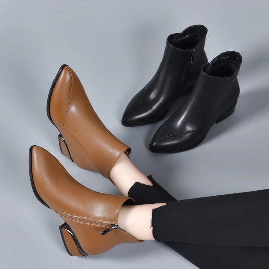 Women's Zipper Chunky Stacked Heel Ankle Boots(50% OFF)