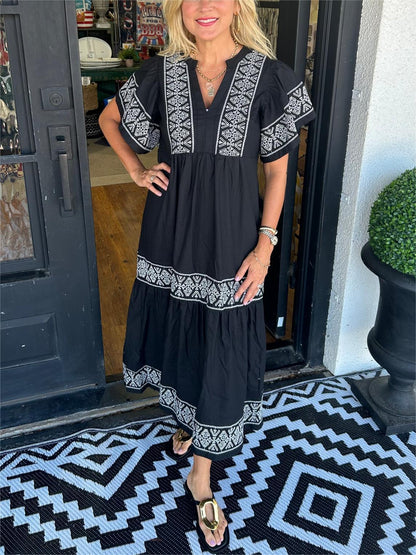 2024 Women's V-Neck Boho Maxi Dress