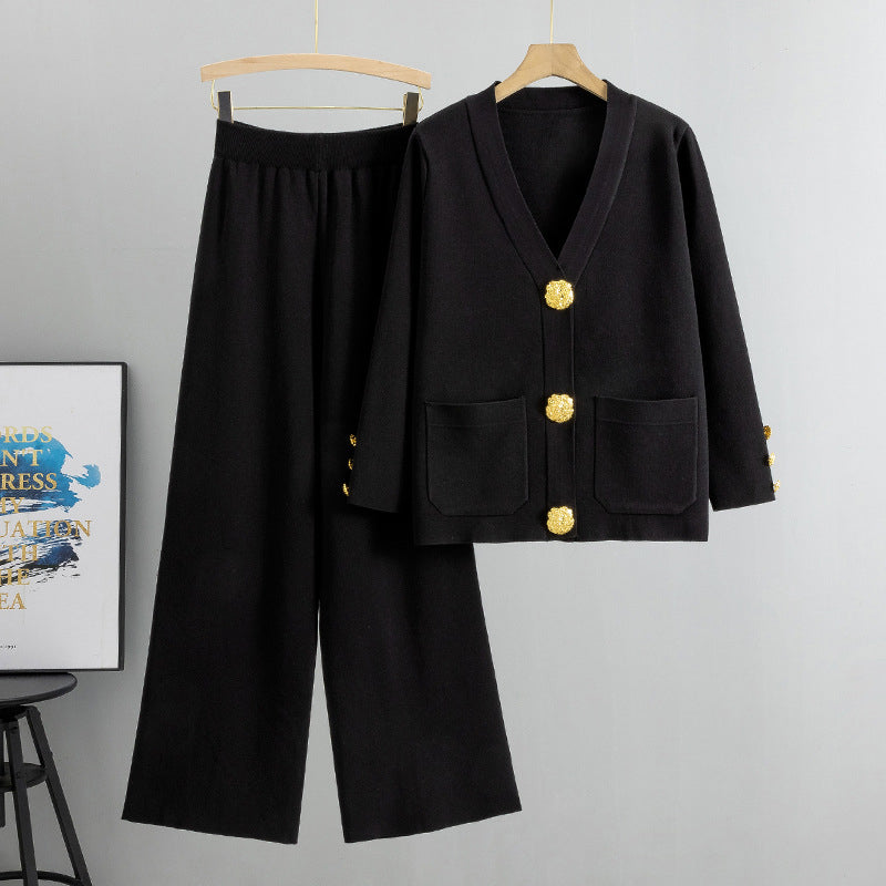 🔥Hot Sale 50% OFF💝Gold Button Soft Knit Trouser Co-Ord