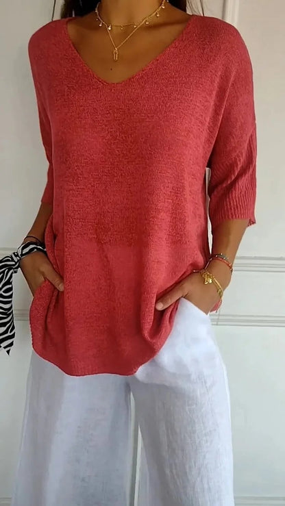💖50% OFF💖Solid Color Knitted V-neck Top