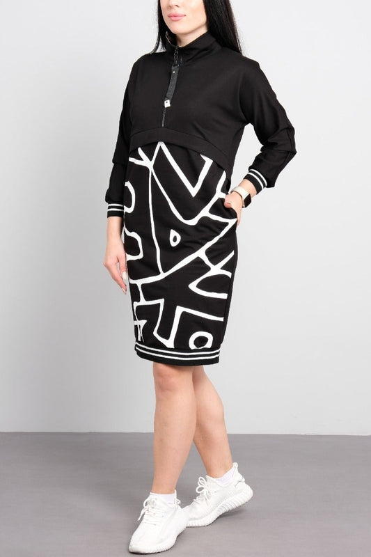 Women's Zip Printed Slim-fit Casual Dress