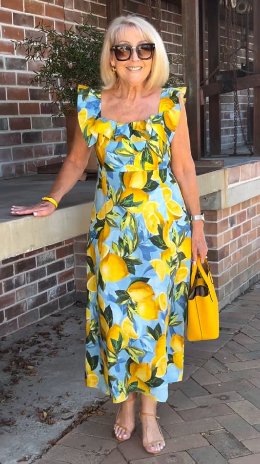 Oversized lemon print tunic dress