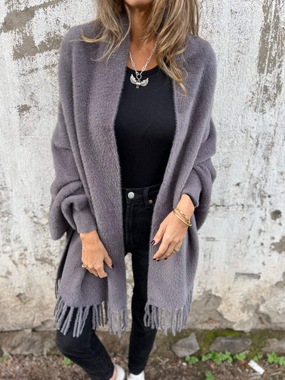 Women's Long Sleeve Casual Tassel Shawl Coat（50% OFF）