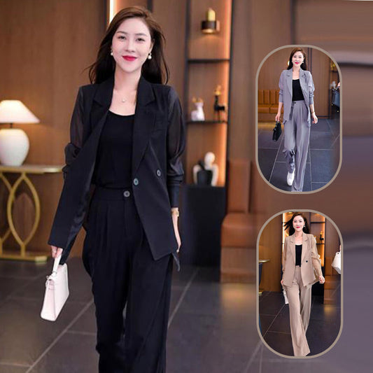 Simple Buttoned Flowy Blazer Suit（50% OFF）