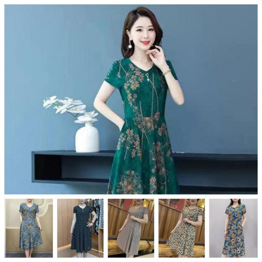 Plus Size Summer Elegant Dress for Middle-Aged Women