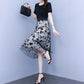 Women's Black Short-sleeve Patchwork Mesh Dress