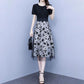 Women's Black Short-sleeve Patchwork Mesh Dress