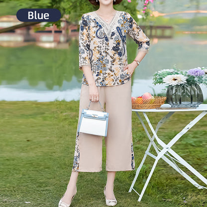 Summer Casual Printed V-Neck Two-Piece Suit（50% OFF）