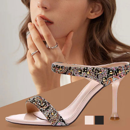 Rhinestone Open-Toe Stiletto Sandals