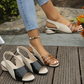Women's Peep Toe Low Block Heel Sandals