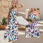 Butterfly Print V-neck Spaghetti Strap Maxi Dress