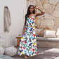 Butterfly Print V-neck Spaghetti Strap Maxi Dress