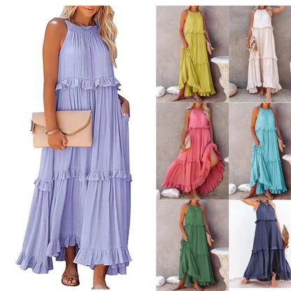 Women's Summer Casual Sleeveless Strappy Backless flounces Dress