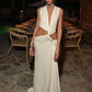 V-Neck Waist Cutout Pleated Slit Long Dress（50% OFF）