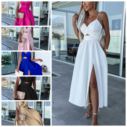 Women’s Sexy Spaghetti Strap Side Slit Backless Dress