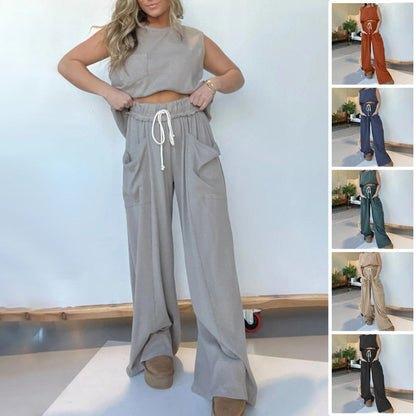 New Women's Sleeveless Tank Top Wide Leg Sweatpants Set