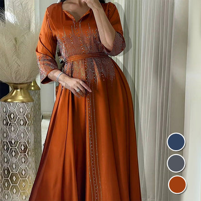 Fashion Elegant Kaftan Dress with Rhinestones