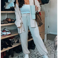 Autumn new style two-piece knitted button jacket and pants set for women