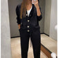 Autumn new style two-piece knitted button jacket and pants set for women
