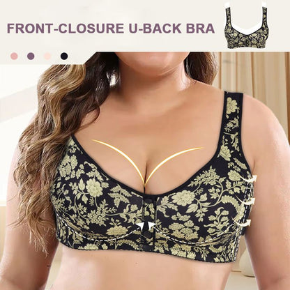 6pcs Fashionable Printed Front-closure U-back Bra for Women