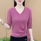 Women's Elegant V-Neck Sheer Sleeve Blouse