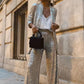 Sequin Open Front Top Wide Leg Pants Set（50% OFF）
