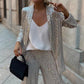 Sequin Open Front Top Wide Leg Pants Set（50% OFF）