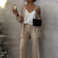 Sequin Open Front Top Wide Leg Pants Set（50% OFF）