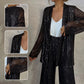 Sequin Open Front Top Wide Leg Pants Set（50% OFF）