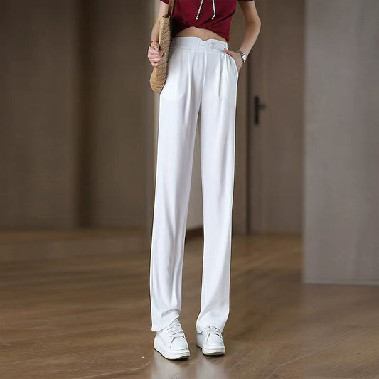 Summer Cooling High-Waisted Straight-Leg Pants with Pockets