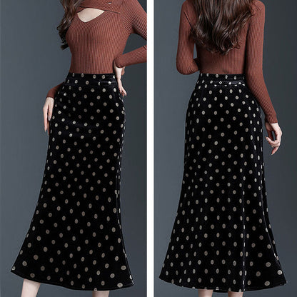 Polka Dot Fishtail Midi Skirt