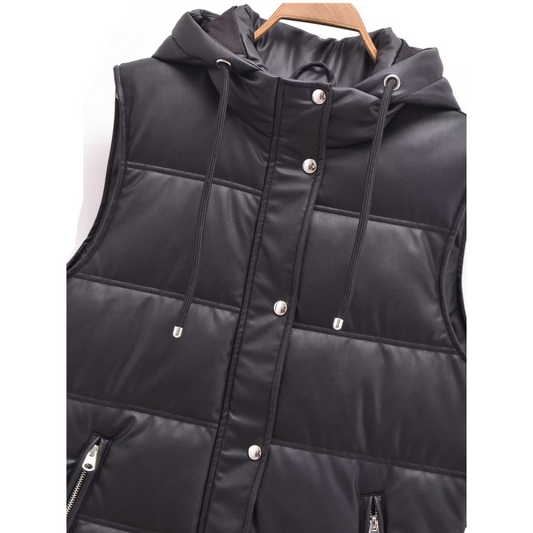 Warm PU Leather Long Hooded Vest（50% OFF）