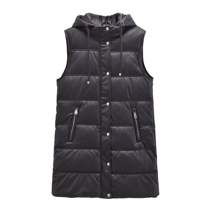 Warm PU Leather Long Hooded Vest（50% OFF）