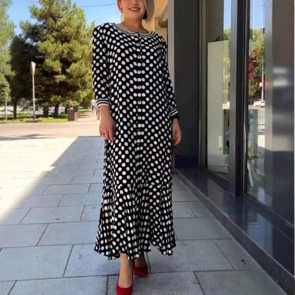 Woman's Chic Polka Dot Elegance Long Sleeve Dress