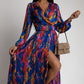 Women's Printed Long Sleeve V-Neck Split Dress（50% OFF）