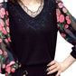 V-Neck Lace Trim Floral Sheer Sleeves Top（50% OFF）