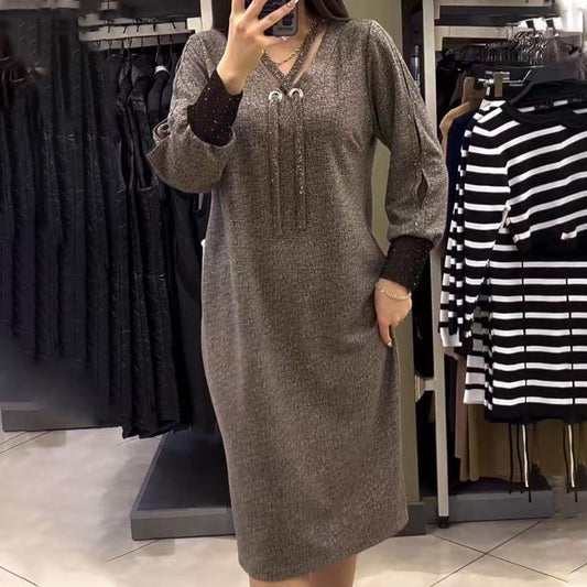 Women's V-Neck Long Sleeve Drawstring Dress（50% OFF）