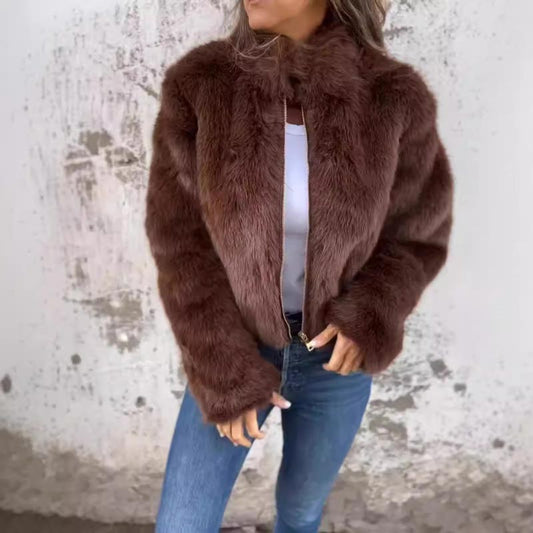 🔥🖤Black Friday Sale:50% OFF🔥Women's High-neck Faux Fur Zipper Casual Jacket