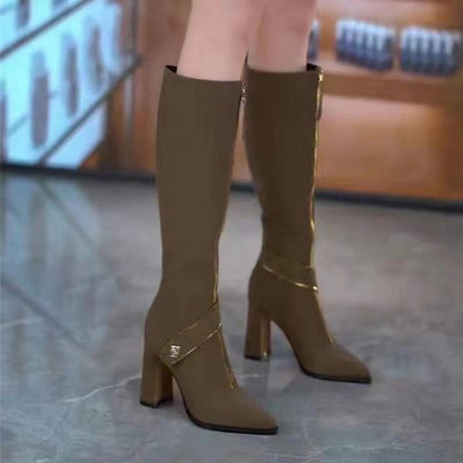 Pointed Toe Chunky Heel Knee High Boots（50% OFF）