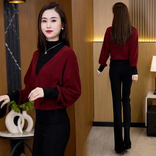 Women's Half-High Neck Patchwork Long Sleeve Top（50% OFF）