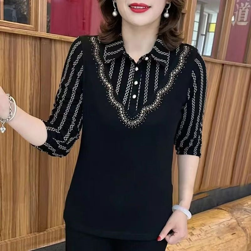 Women's Winter Thickened Half-Button Print Top