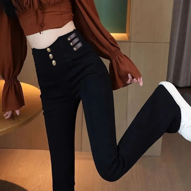 Women's High-Waisted Flared Pants with Plush Lining