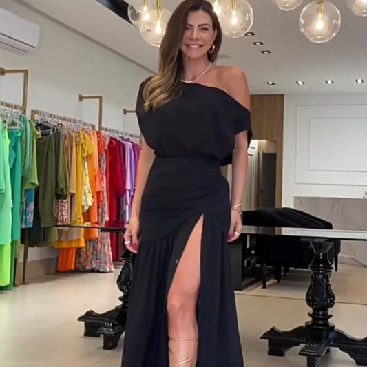 Sexy Strapless High Slit Cinched Waist Dress（50% OFF）