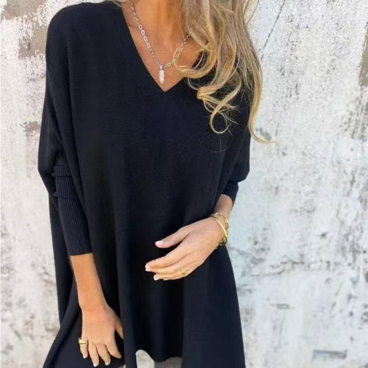 Women's Long Sleeve Knitted V-Neck Loose Long Top（50% OFF）