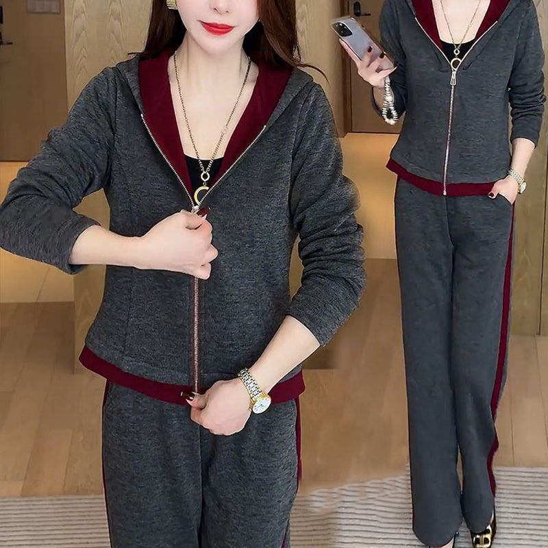 Women's Trendy Warm Hooded Jacket & Pants Two-Piece Set