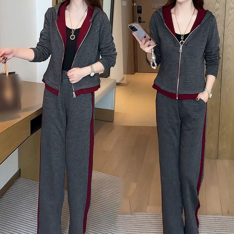 Women's Trendy Warm Hooded Jacket & Pants Two-Piece Set