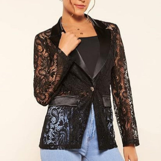 Women's Elegant Lace Lapel One-Button Blazer（50% OFF）